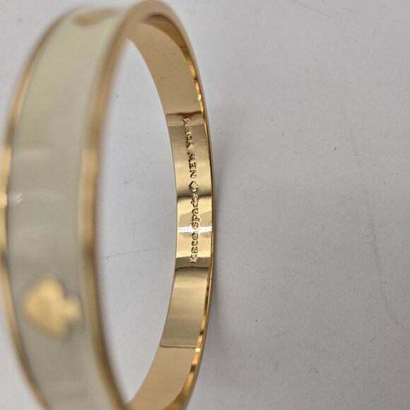 Kate Spade New York White and Gold Enamel Bangle Bracelet Gold Trim Gold Spades - Picture 4 of 6